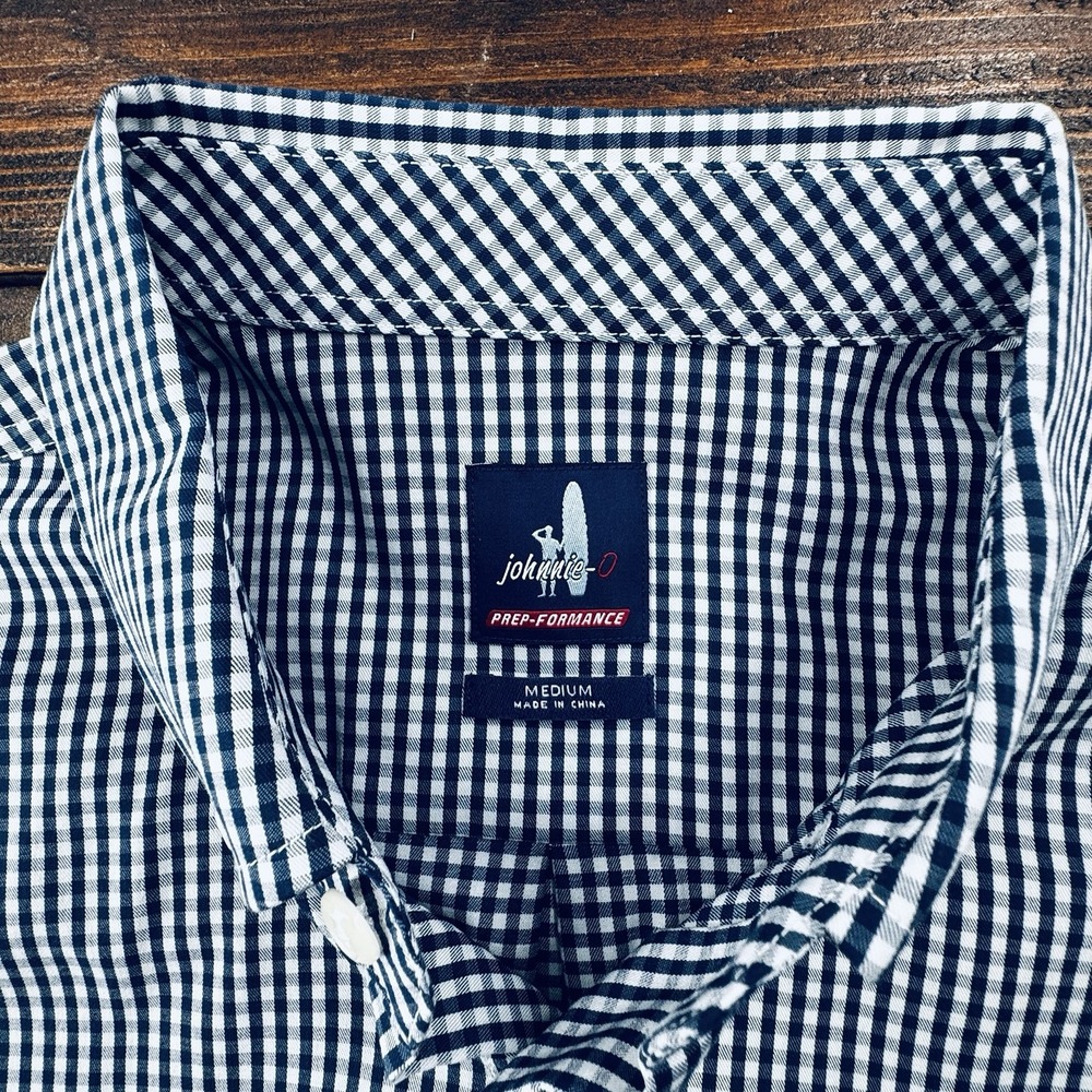 Johnnie O Button Prepformance Blue Gingham Check Shirt Men's Large Preppy NEW - Picture 9 of 12